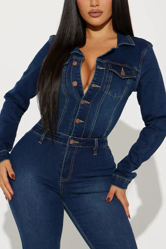Day Dreaming Long Sleeve Denim Jumpsuit