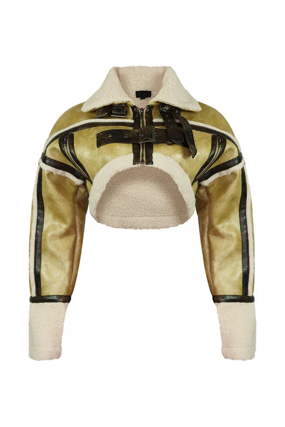 Washed PU Mustang Crop Jacket