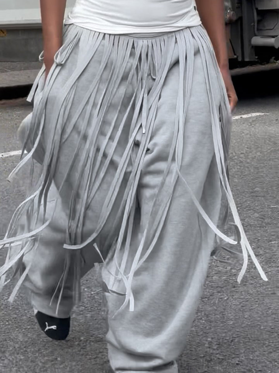 Tassel Wrap Belt Fleece-lined Pants