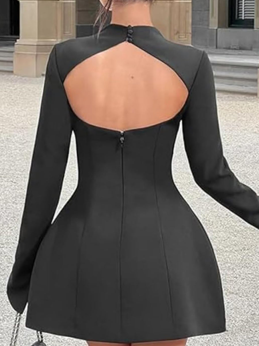 Mock Neck Long Sleeve Backless Sexy Mini Dress