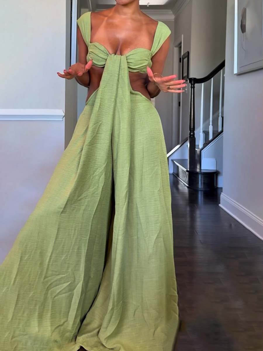 Ruched Bust Extreme Wide Leg Jumpsuit