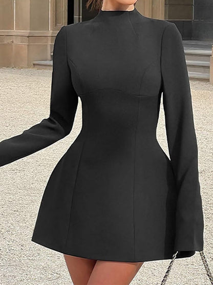 Mock Neck Long Sleeve Backless Sexy Mini Dress