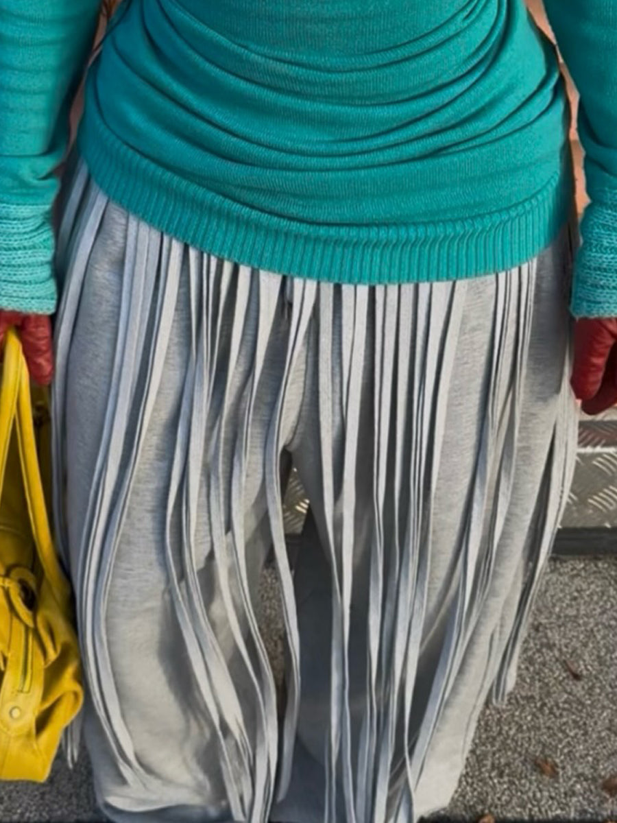 Tassel Wrap Belt Fleece-lined Pants