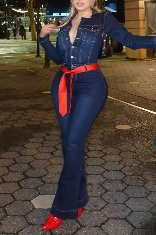 Day Dreaming Long Sleeve Denim Jumpsuit