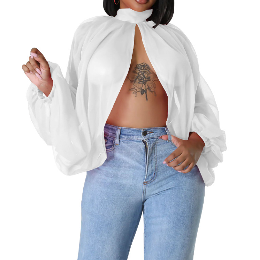 Printed Lace-Up Chiffon Top