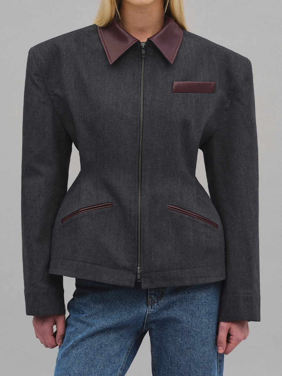 Vintage Zip Contrast Collar Jacket