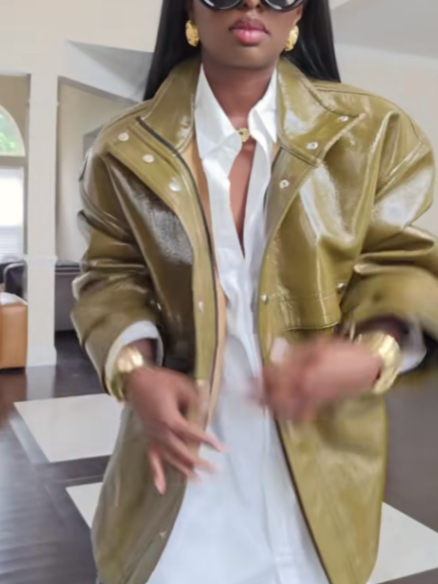 Patent Leather Cool Loose Leather Coat