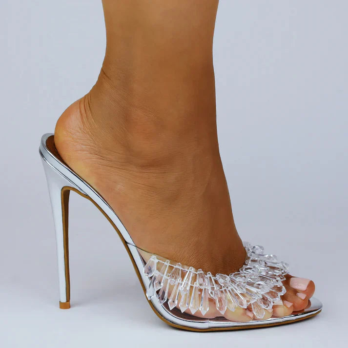 Chandelier Open Toe Mules Stiletto Heels