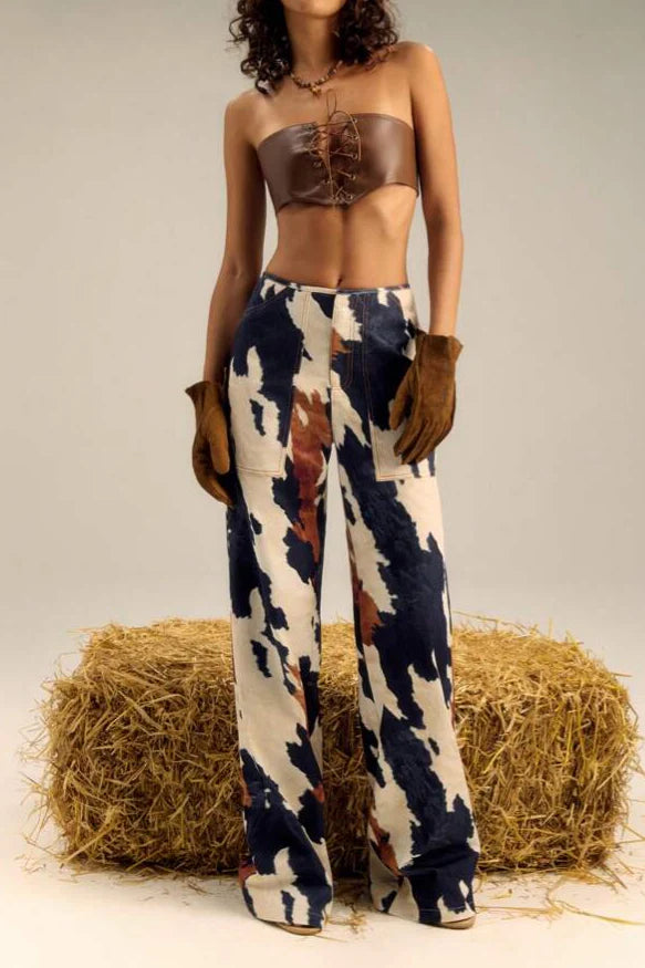 Multi Colour Print Straight Leg Pants