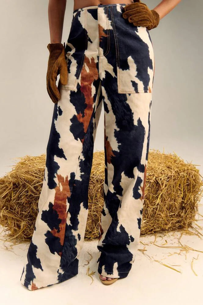 Multi Colour Print Straight Leg Pants