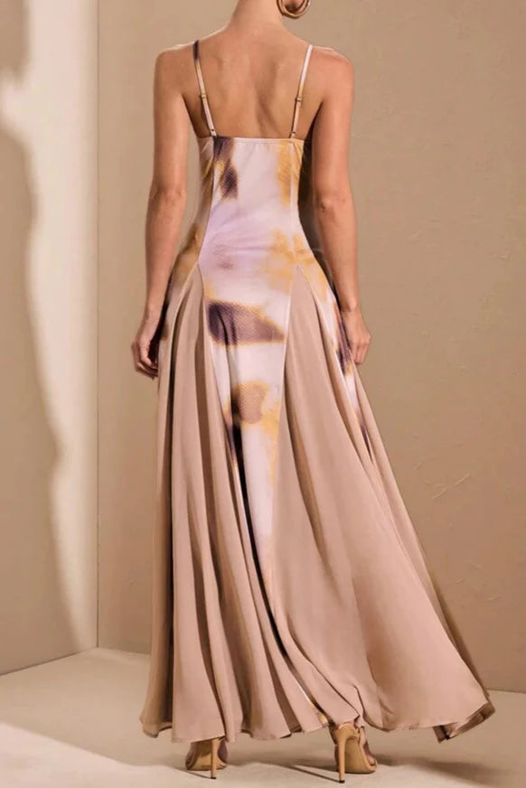 Multi-Color Ombre Purple Print Patchwork Dress With Oversized Hem