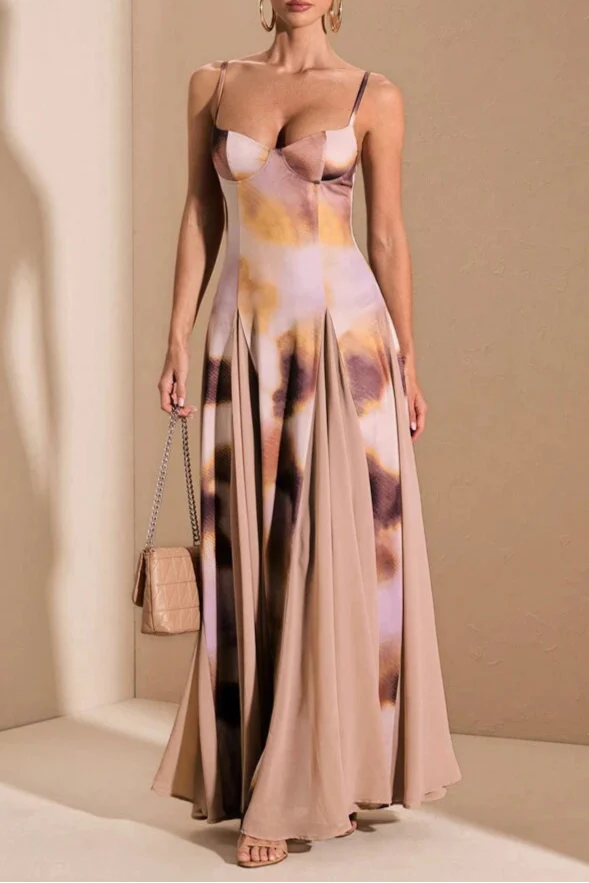 Multi-Color Ombre Purple Print Patchwork Dress With Oversized Hem