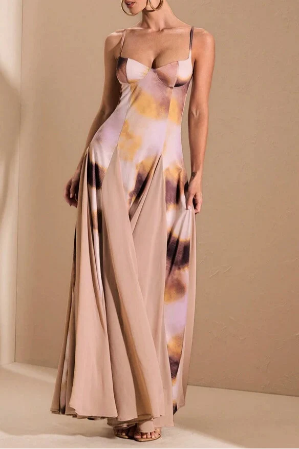 Multi-Color Ombre Purple Print Patchwork Dress With Oversized Hem