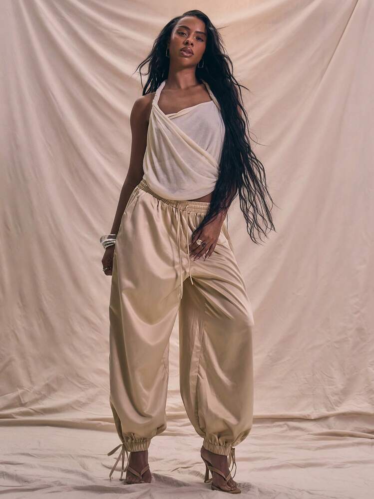 Drawstring Waist Cuffed Woven Harlem Pants