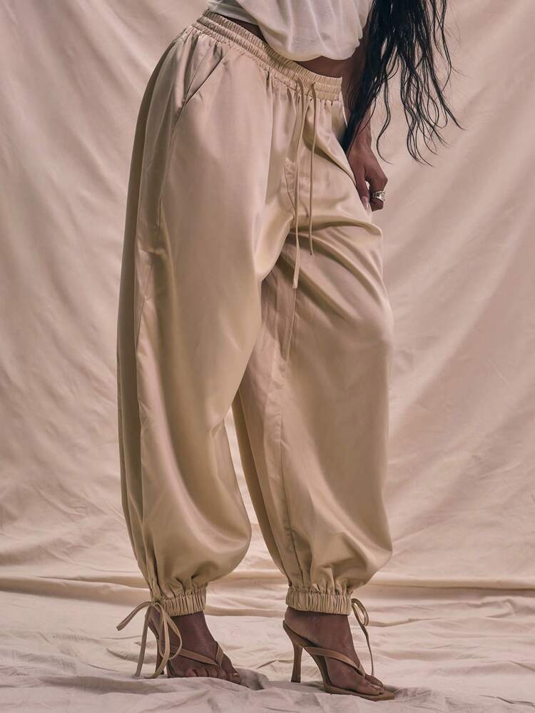 Drawstring Waist Cuffed Woven Harlem Pants