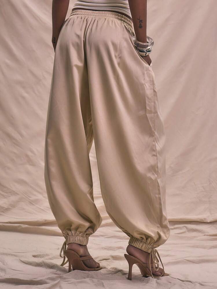 Drawstring Waist Cuffed Woven Harlem Pants