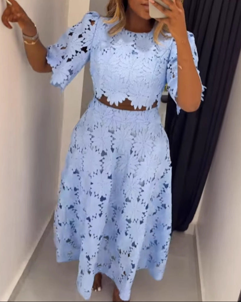 Hollow Top Fashion Casual Suit Two Piece Set