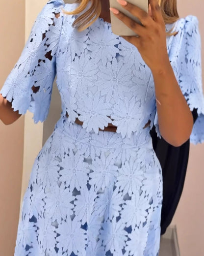 Hollow Top Fashion Casual Suit Two Piece Set