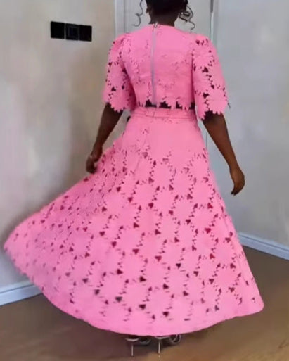 Hollow Top Fashion Casual Suit Two Piece Set