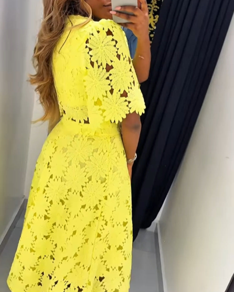 Hollow Top Fashion Casual Suit Two Piece Set