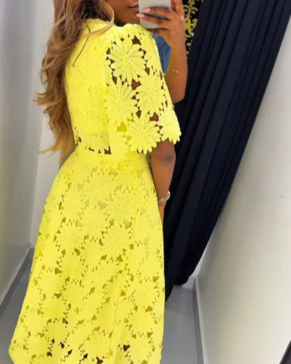 Hollow Top Fashion Casual Suit Two Piece Set