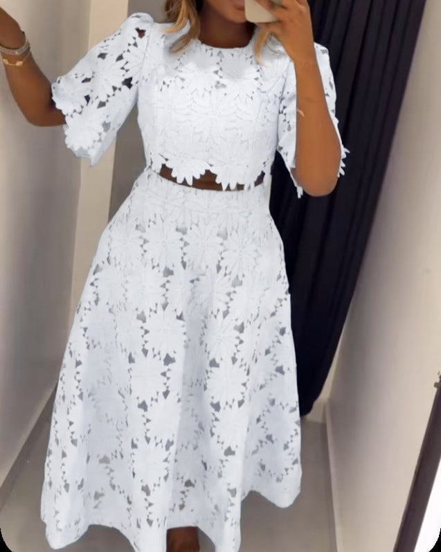 Hollow Top Fashion Casual Suit Two Piece Set