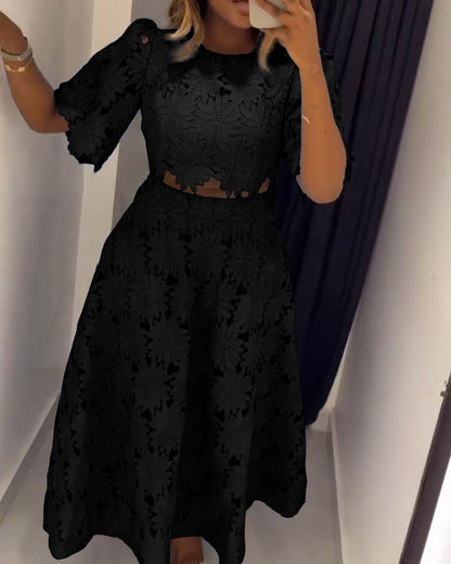 Hollow Top Fashion Casual Suit Two Piece Set