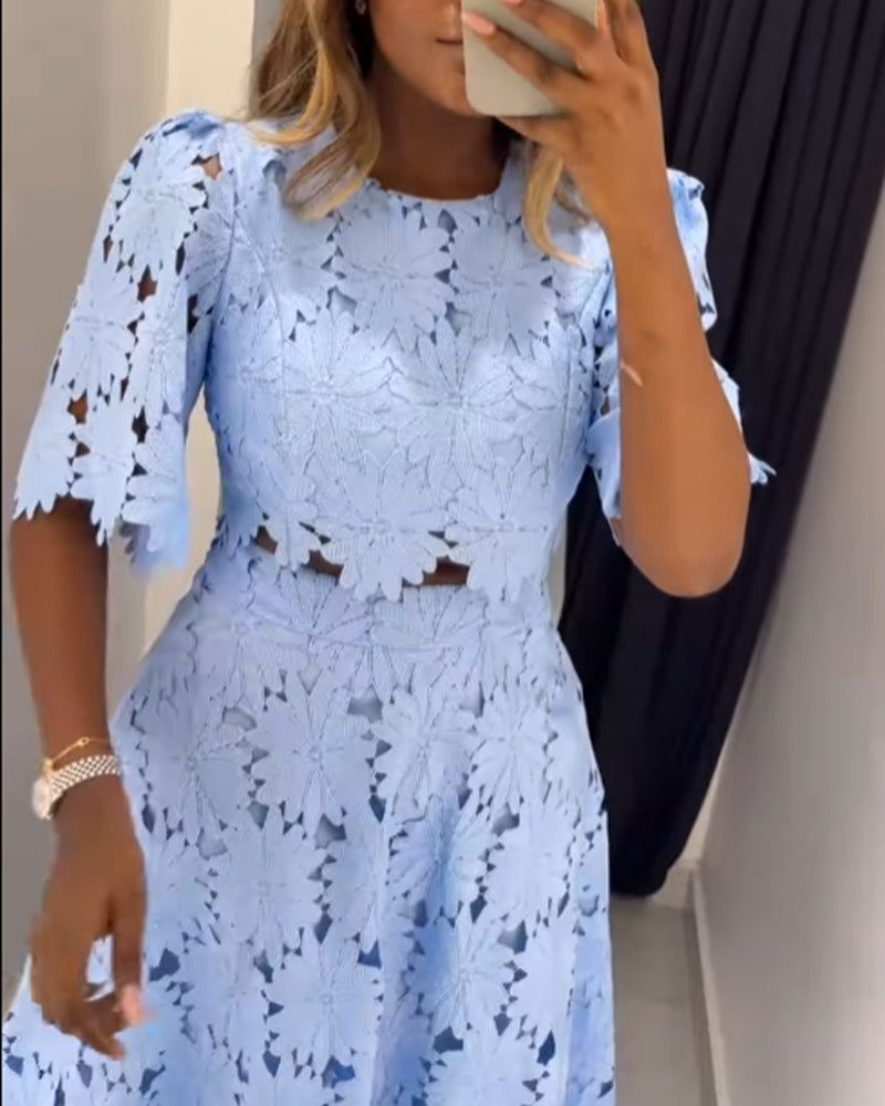 Hollow Top Fashion Casual Suit Two Piece Set