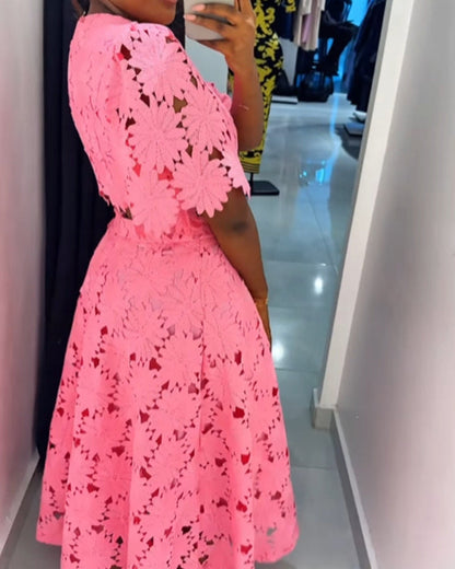 Hollow Top Fashion Casual Suit Two Piece Set