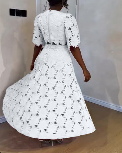 Hollow Top Fashion Casual Suit Two Piece Set