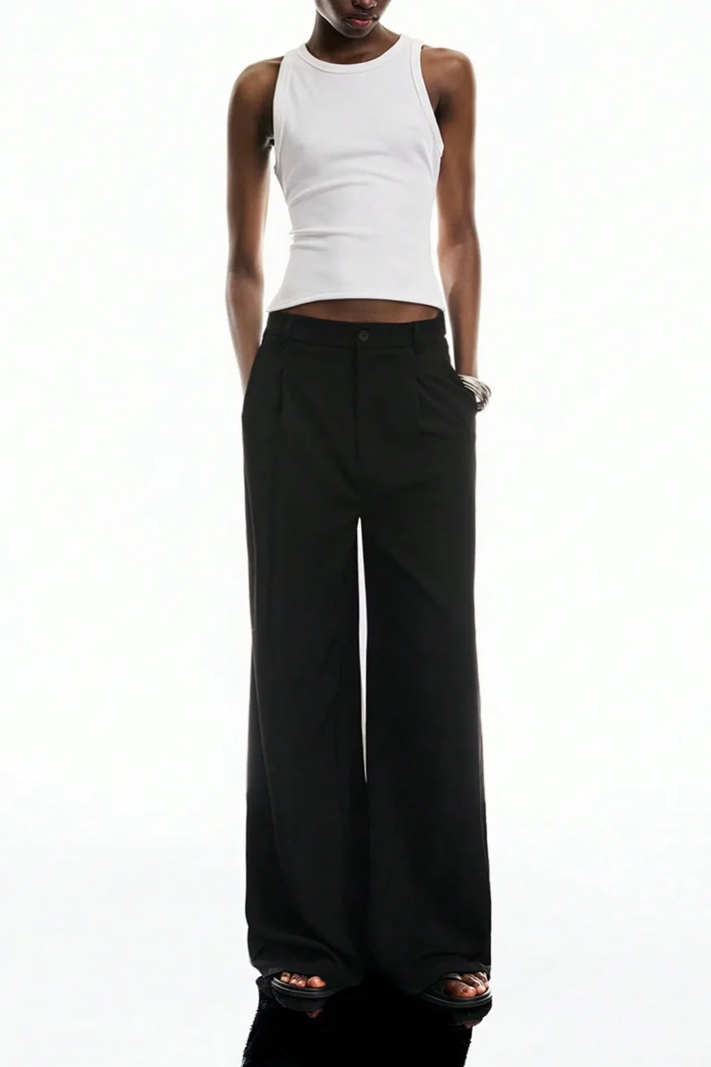 Solid-Color Wrap-Around Long Tie Design Sleeveless Round-Neck Backless Tank Top