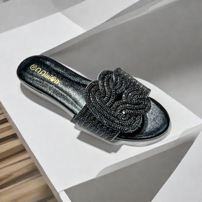 Rhinestone Flat Slide Sandals – Sparkly Slip-On Summer Shoes in Multiple Colors