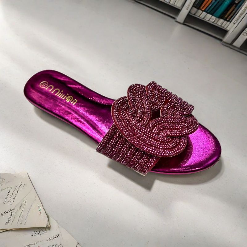 Rhinestone Flat Slide Sandals – Sparkly Slip-On Summer Shoes in Multiple Colors