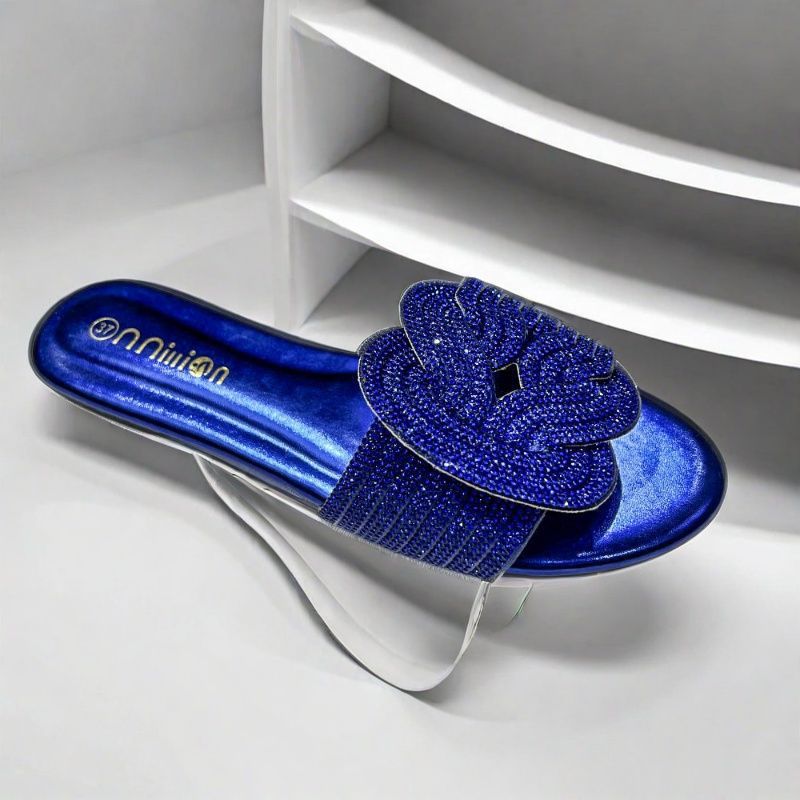 Rhinestone Flat Slide Sandals – Sparkly Slip-On Summer Shoes in Multiple Colors