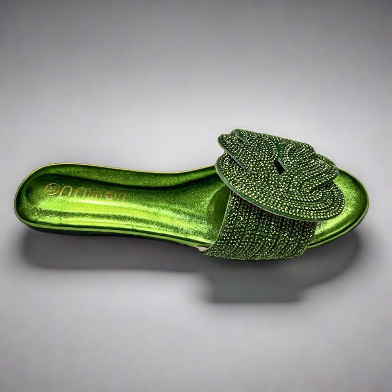 Rhinestone Flat Slide Sandals – Sparkly Slip-On Summer Shoes in Multiple Colors