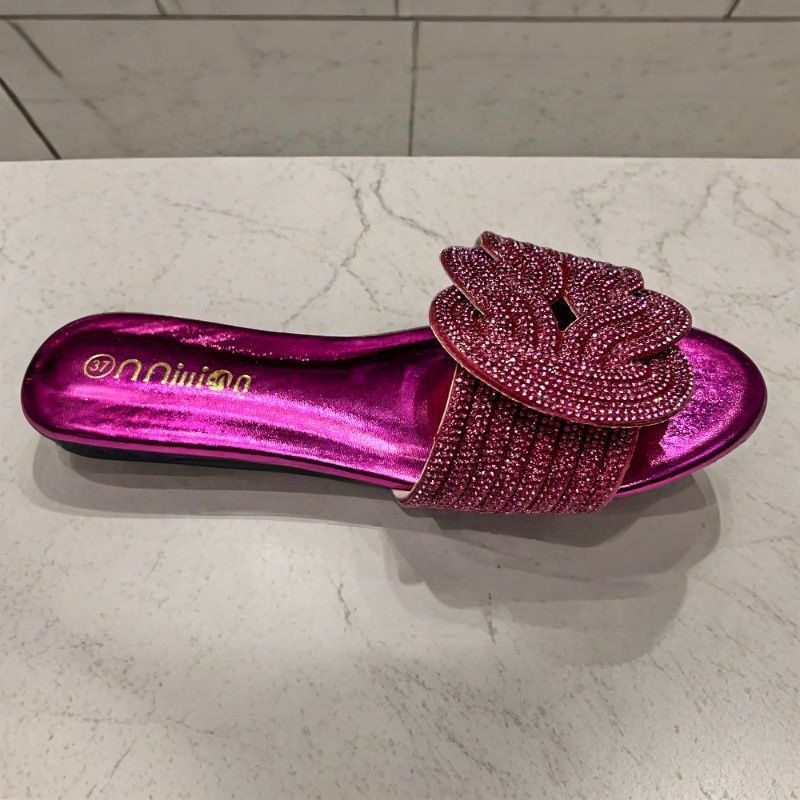 Rhinestone Flat Slide Sandals – Sparkly Slip-On Summer Shoes in Multiple Colors