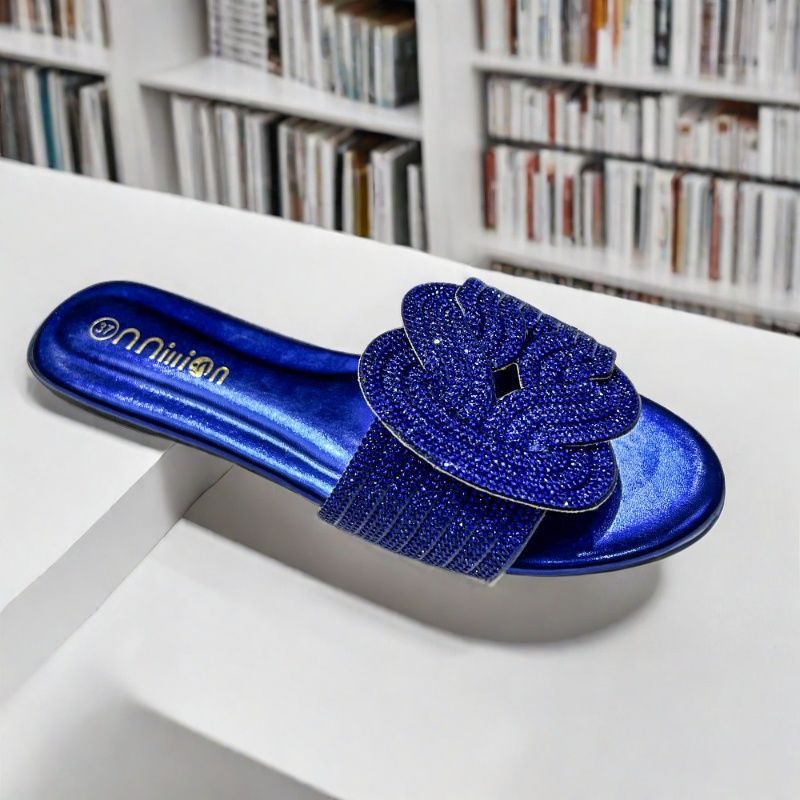 Rhinestone Flat Slide Sandals – Sparkly Slip-On Summer Shoes in Multiple Colors