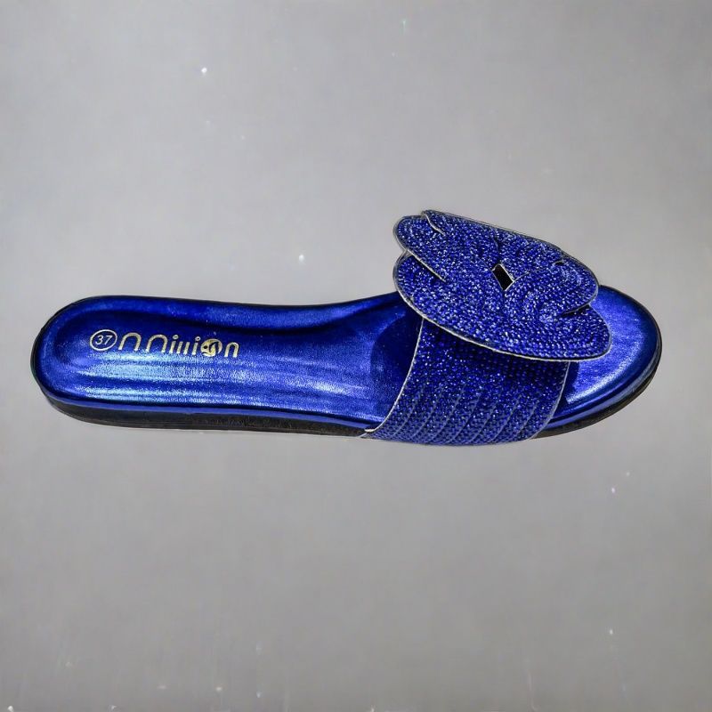 Rhinestone Flat Slide Sandals – Sparkly Slip-On Summer Shoes in Multiple Colors