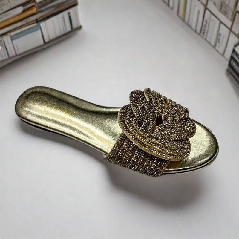 Rhinestone Flat Slide Sandals – Sparkly Slip-On Summer Shoes in Multiple Colors