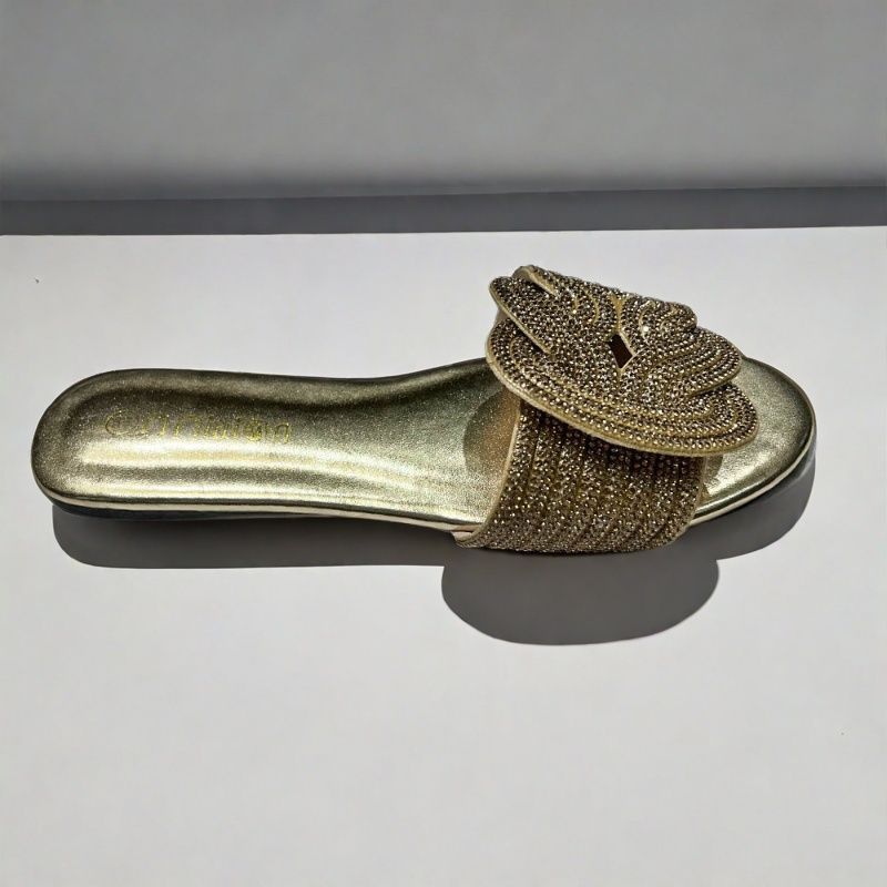 Rhinestone Flat Slide Sandals – Sparkly Slip-On Summer Shoes in Multiple Colors