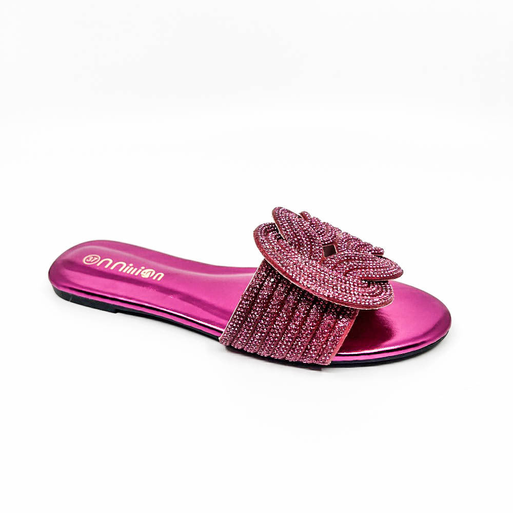 Rhinestone Flat Slide Sandals – Sparkly Slip-On Summer Shoes in Multiple Colors