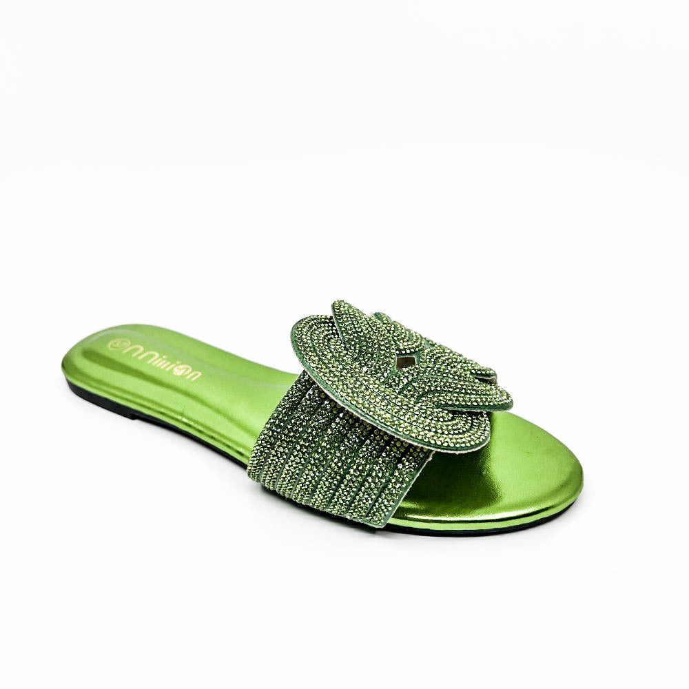 Rhinestone Flat Slide Sandals – Sparkly Slip-On Summer Shoes in Multiple Colors