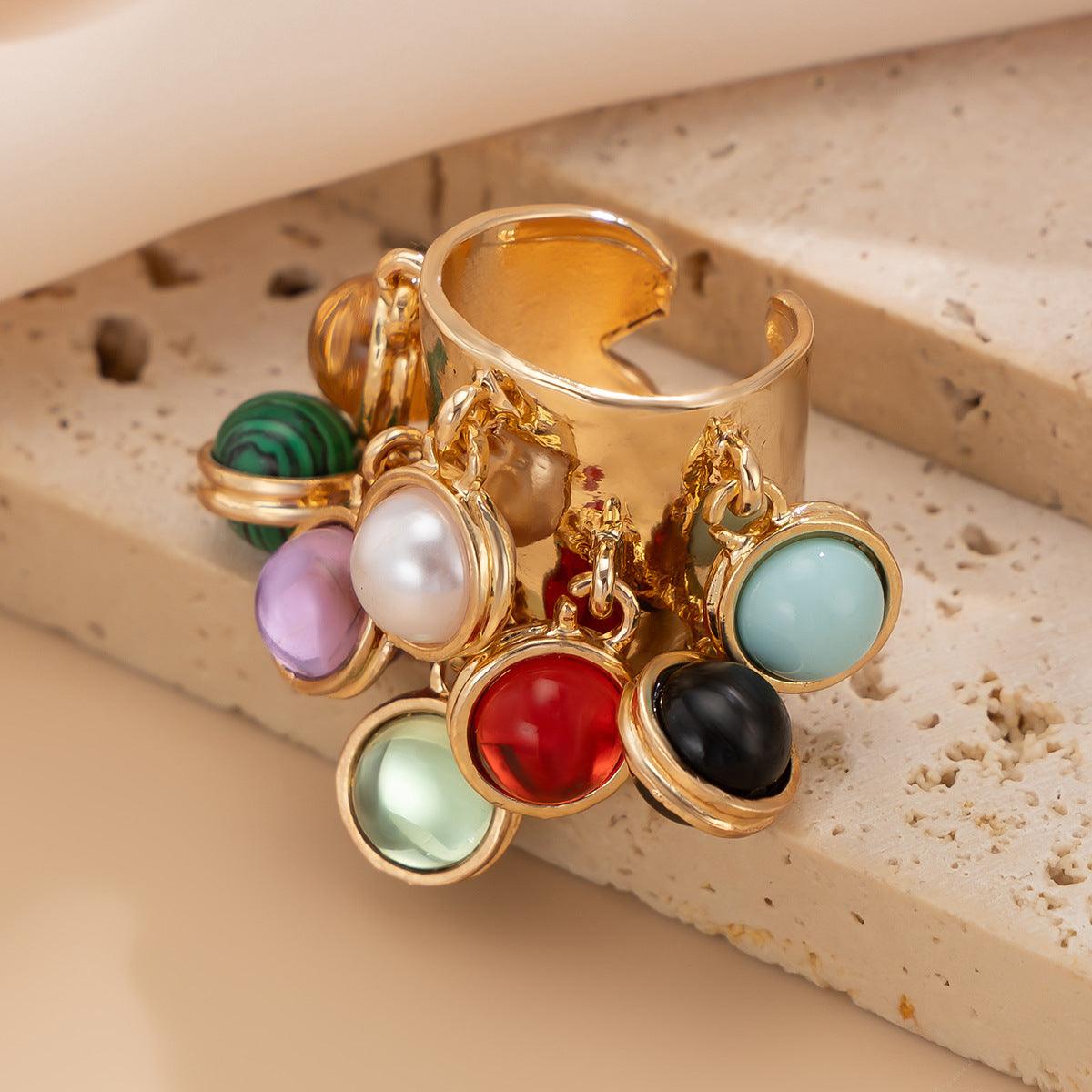 Color Gemstone Pendant Tassel Ring