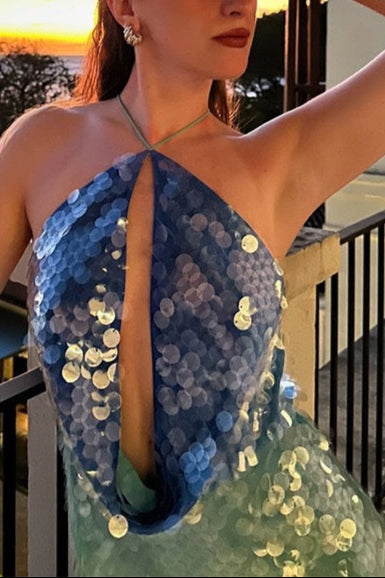 Sexy Sequined Slim Fit Women's Halter Neck Backless Suspender Dress