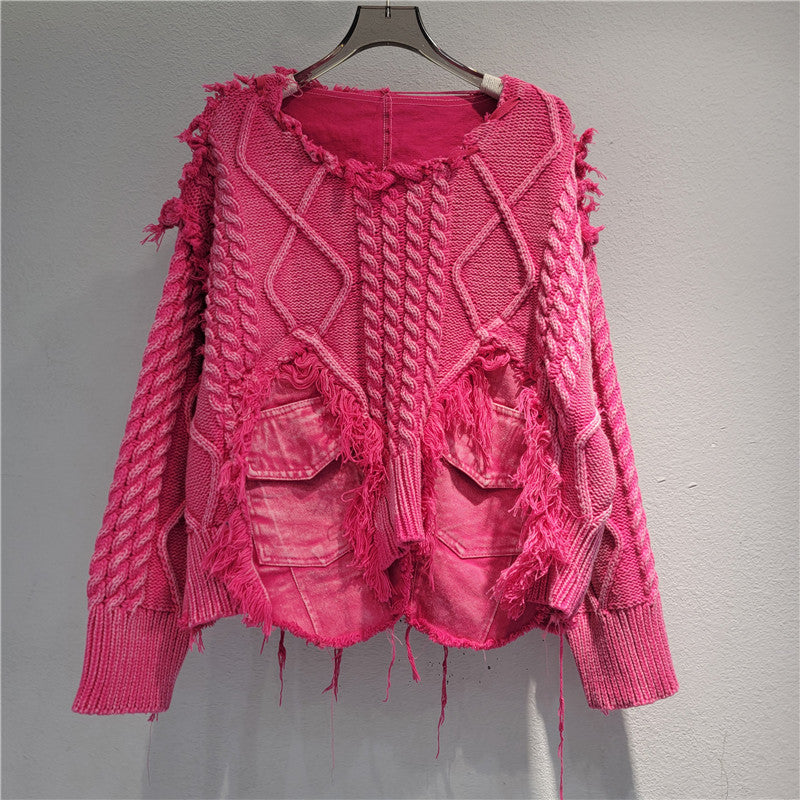 Chic Stitched Denim Sweater