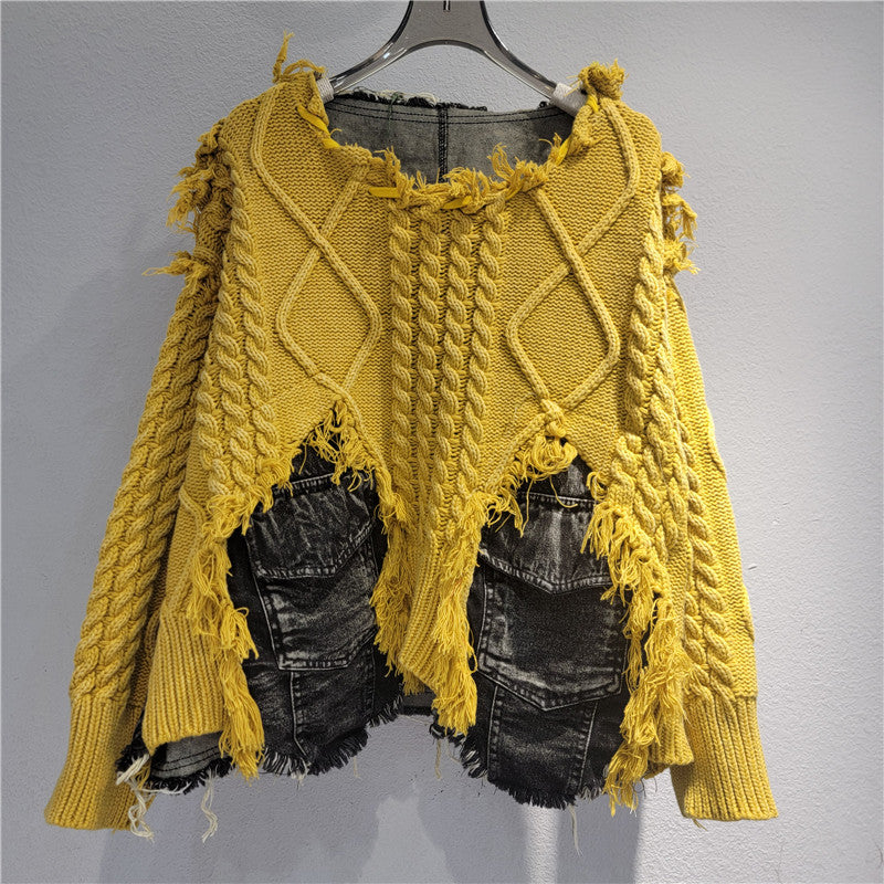 Chic Stitched Denim Sweater