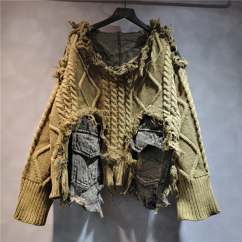 Chic Stitched Denim Sweater