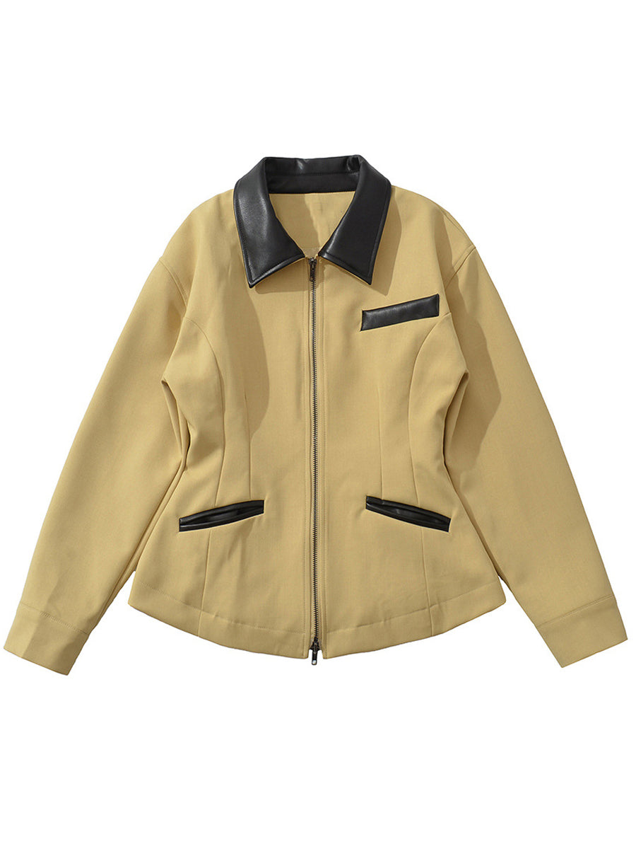 Vintage Zip Contrast Collar Jacket