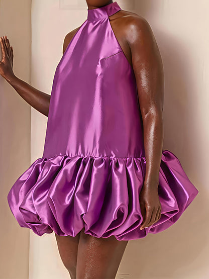 High Halter Neck Balloon Hem Mini Dress