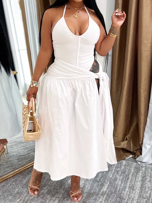 Fashion Sexy Backless Lace-Up Two Pieces Dress